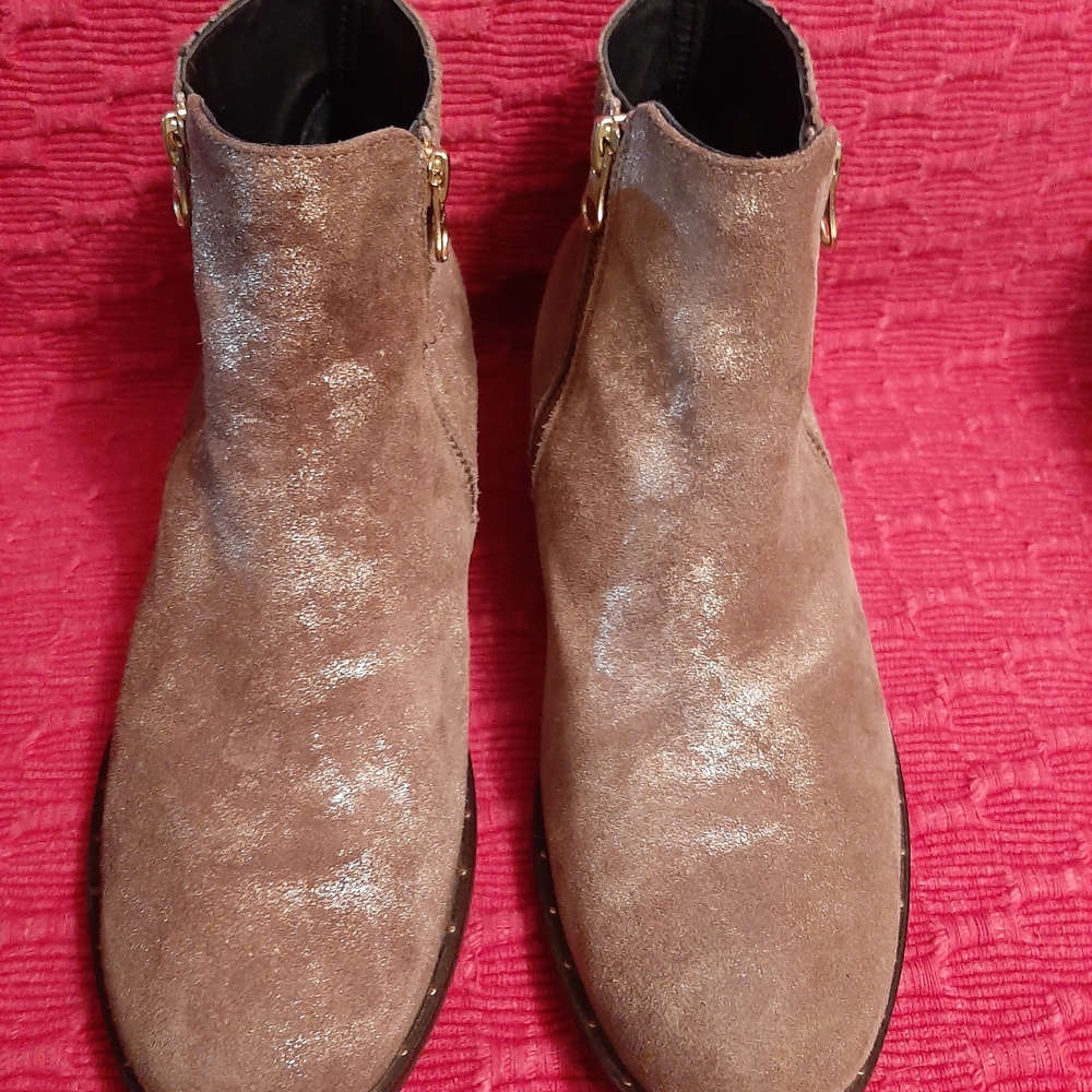 Eric Michael Tatiana Brown Shimmering Metallic Suede Ankle Boots